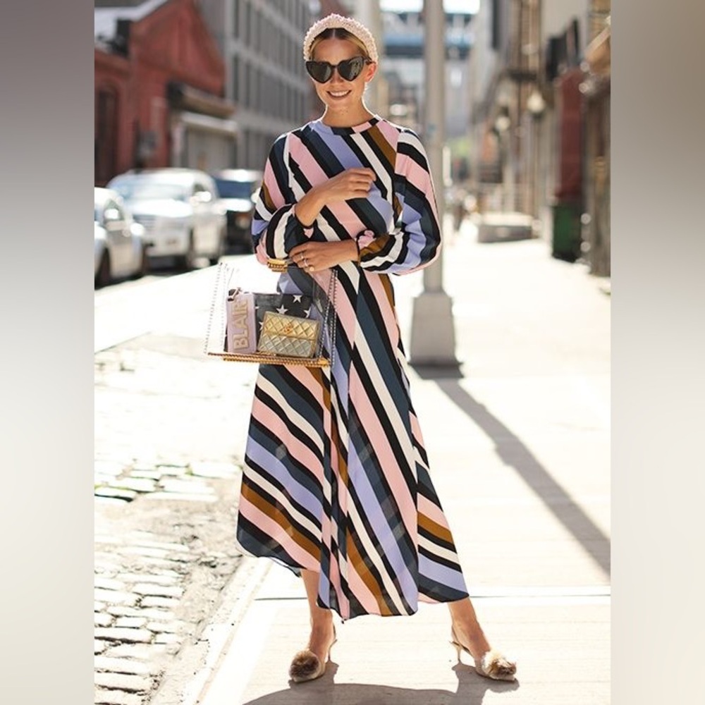 Topshop Open Back Front Slit Striped Dress. Size 8